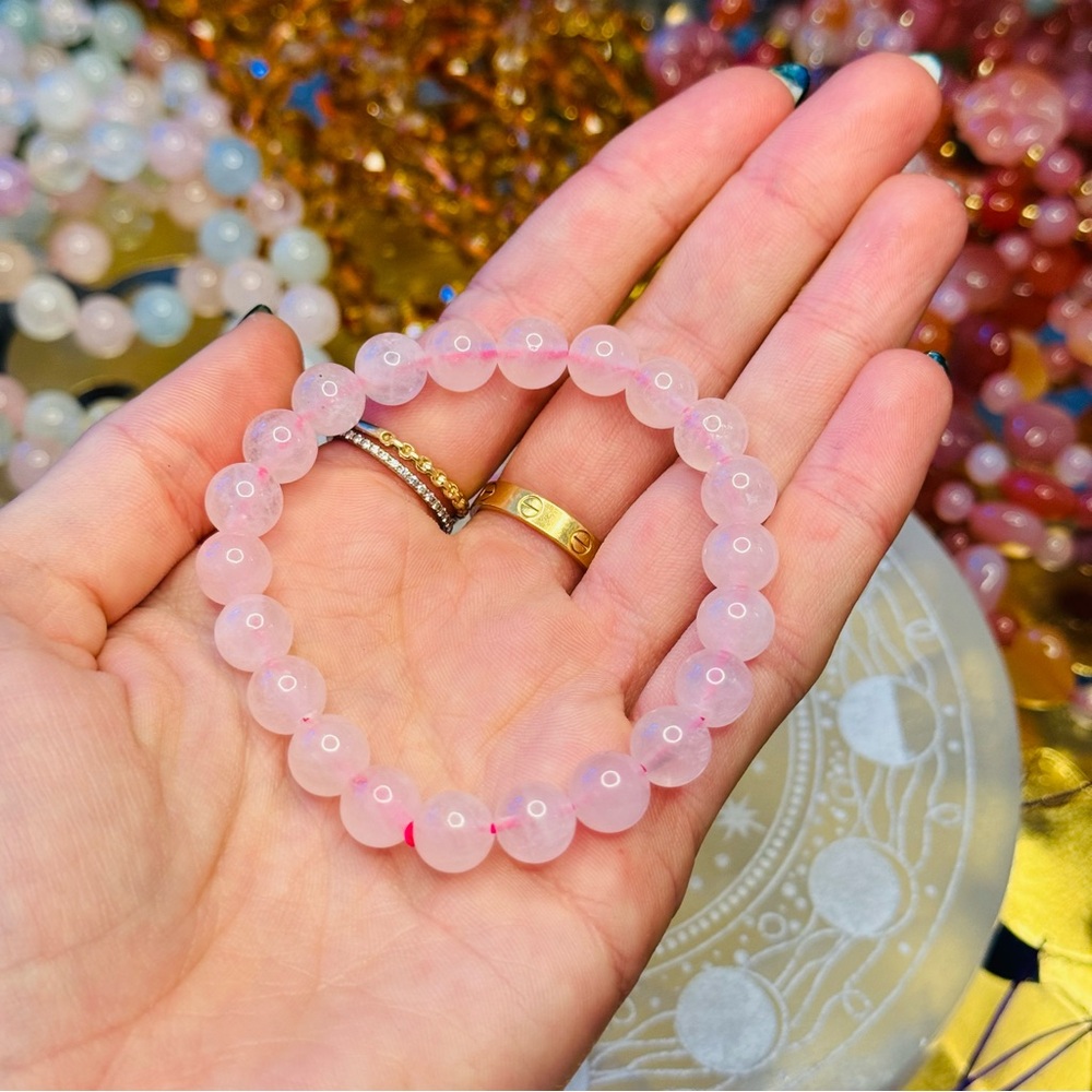 Rose Quartz Beaded Stretch Bracelet - Pink